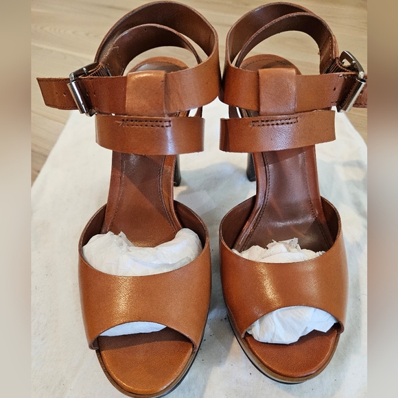 Lauren Ralph Lauren Saydee Leather Platform Heels Burnished Vachetta Tan 5.5 New - Picture 1 of 6